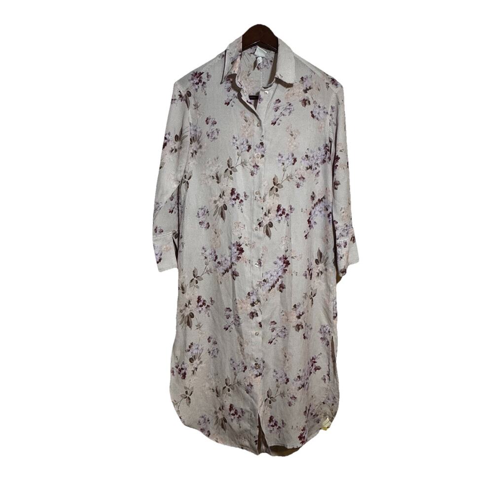 H&M Shirt Dress Midi Small Floral Lightweight Relaxed Fit Long Sleeve Garden